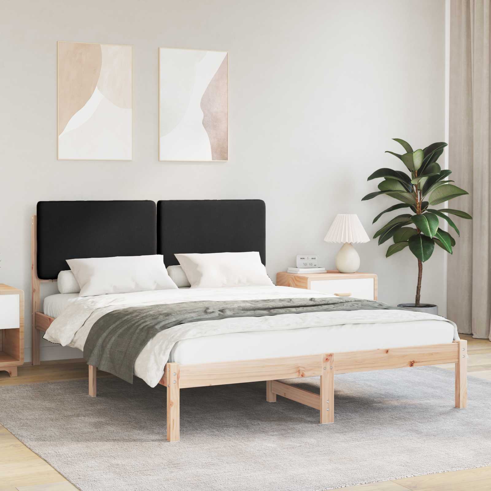 Bettgestell mit gepolstertem Kopfteil Schwarz 140 x 190 cm
