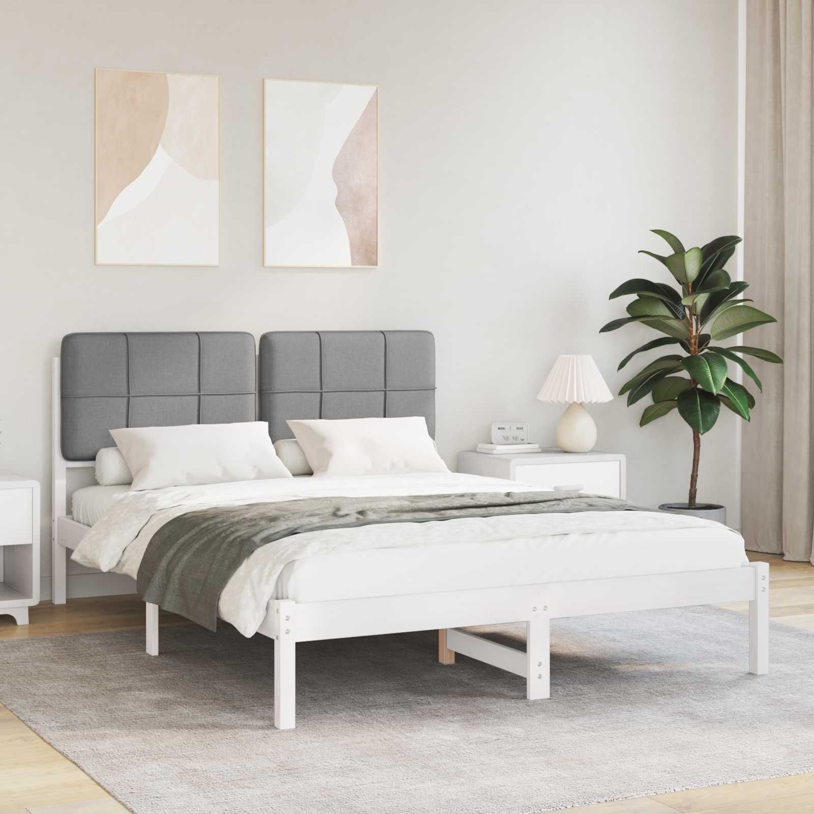Bettgestell mit gepolstertem Kopfteil Hellgrau 160 x 200 cm