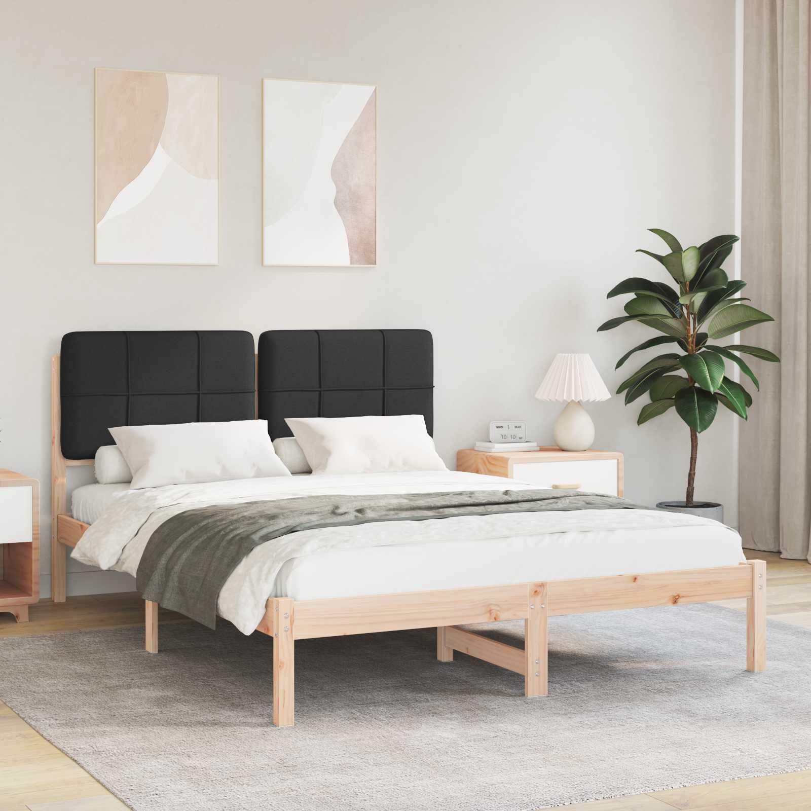 Bettgestell mit gepolstertem Kopfteil Schwarz 150 x 200 cm