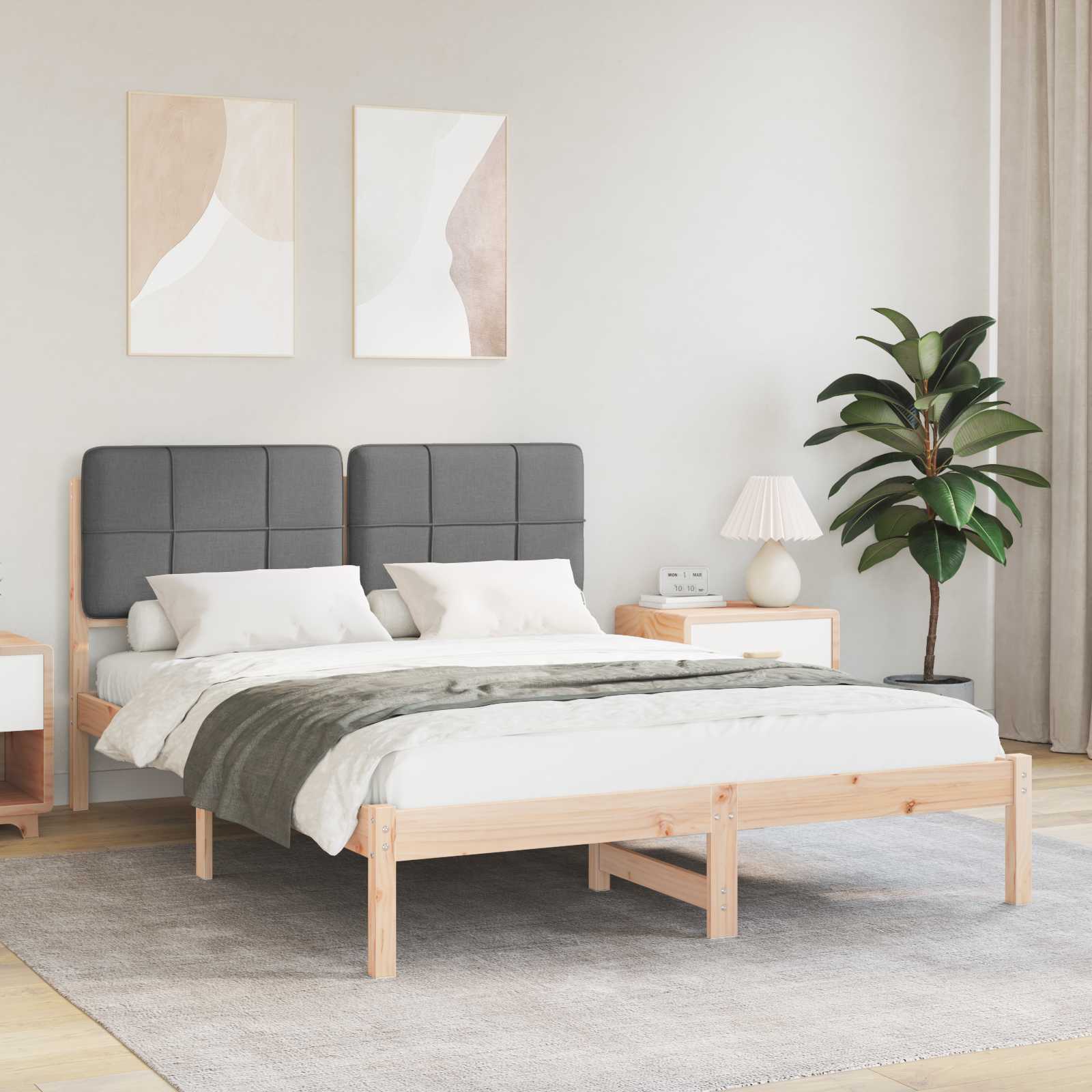 Bettgestell mit gepolstertem Kopfteil Dunkelgrau 135 x 190 cm