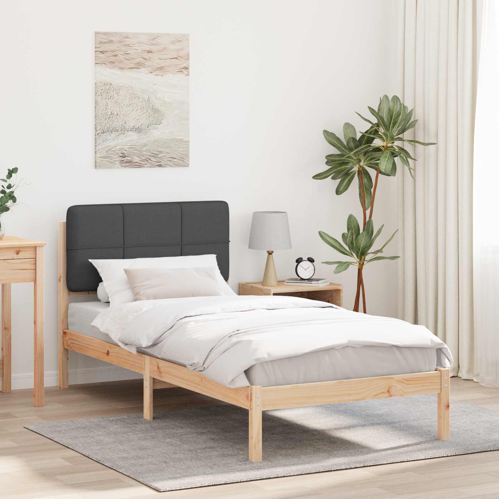 Bettgestell mit gepolstertem Kopfteil Dunkelgrau 90 x 200 cm