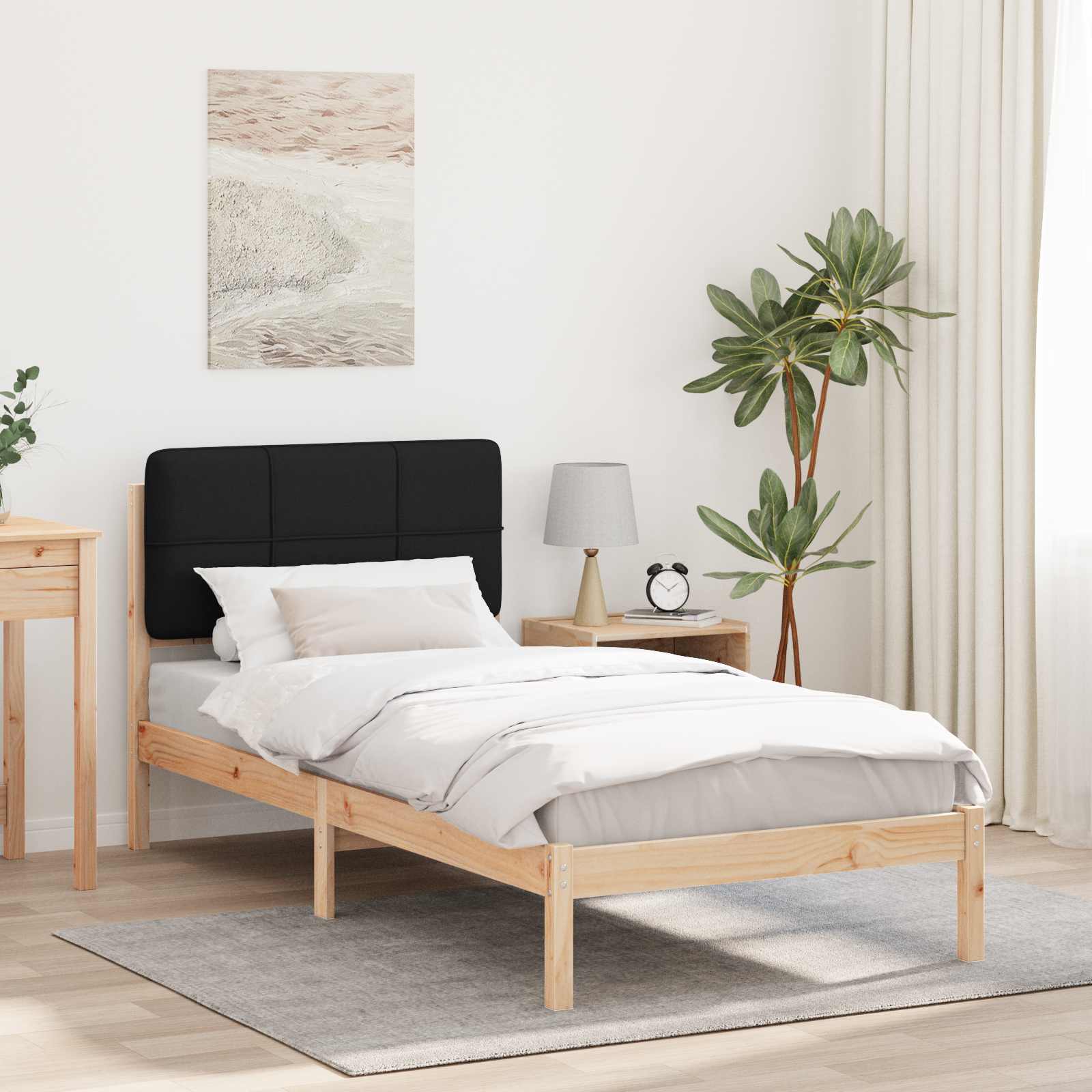 Bettgestell mit gepolstertem Kopfteil Schwarz 90 x 190 cm
