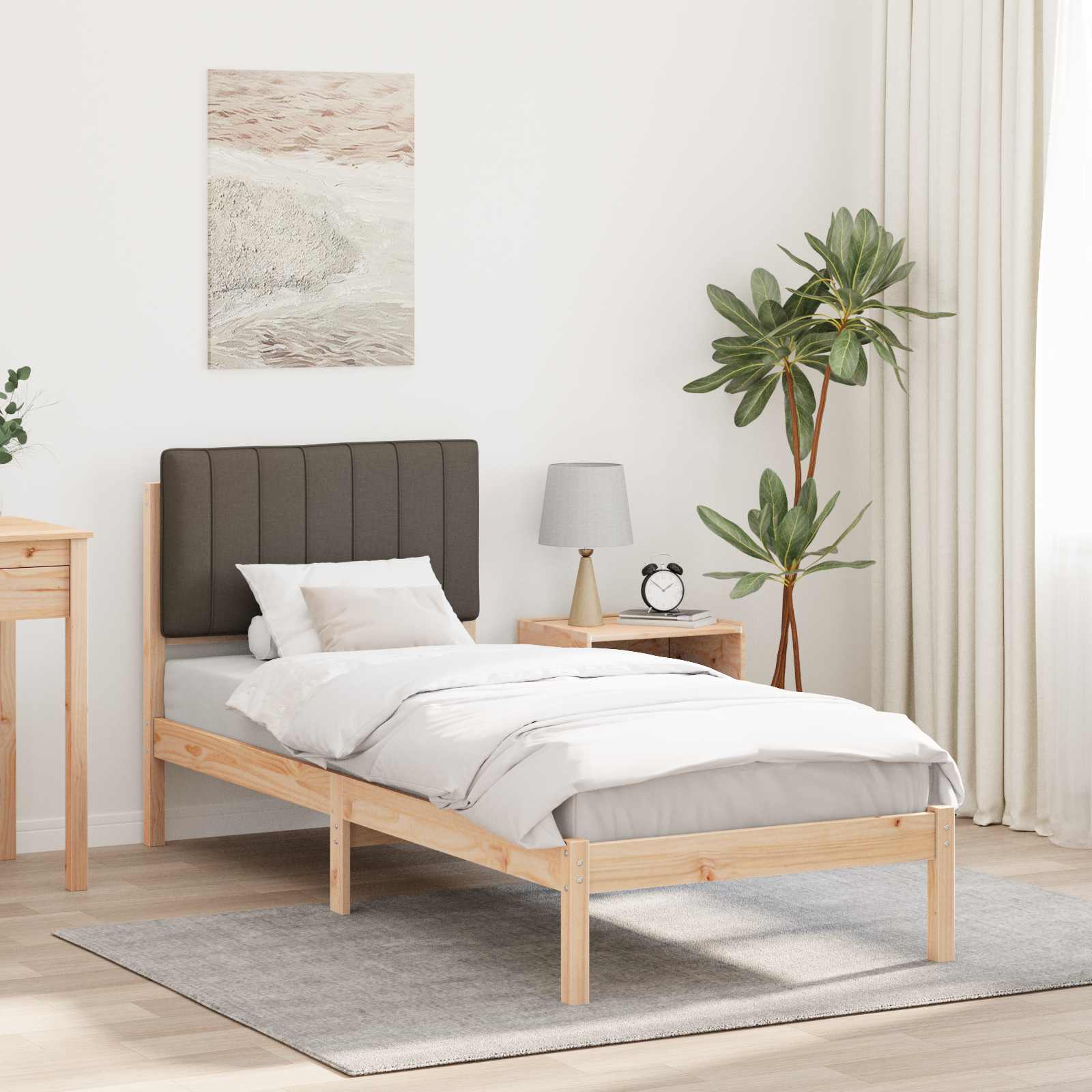 Bettgestell mit gepolstertem Kopfteil Taupe 75 x 190 cm
