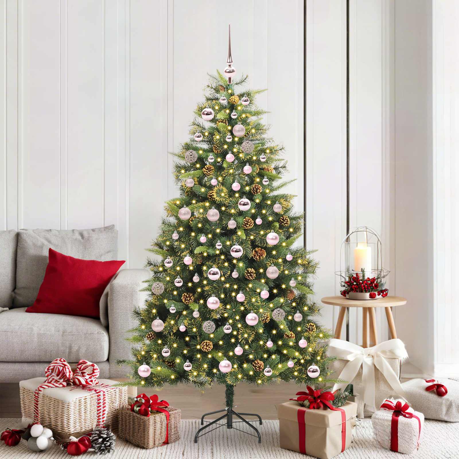 Künstlicher klappbarer Weihnachtsbaum mit Tannenzapfen 180 cm
