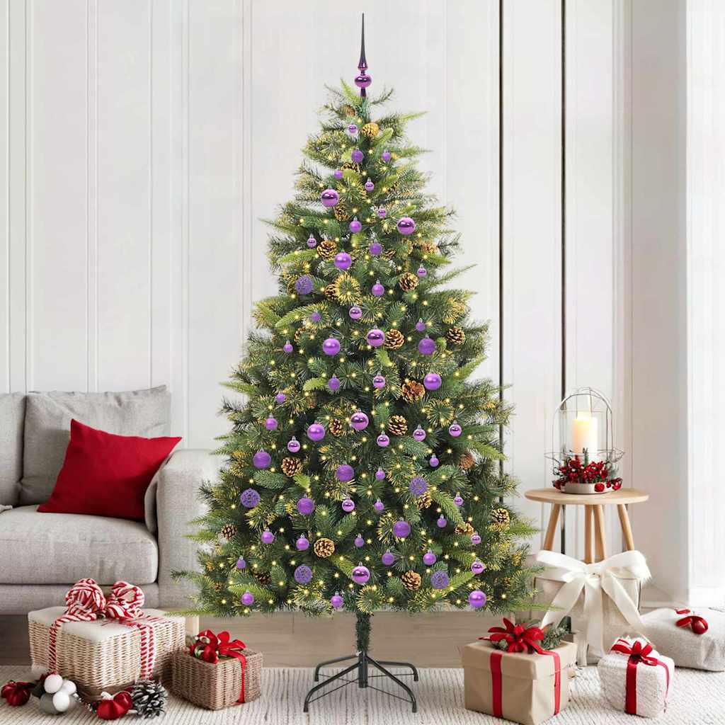 Künstlicher klappbarer Weihnachtsbaum mit Tannenzapfen 210 cm