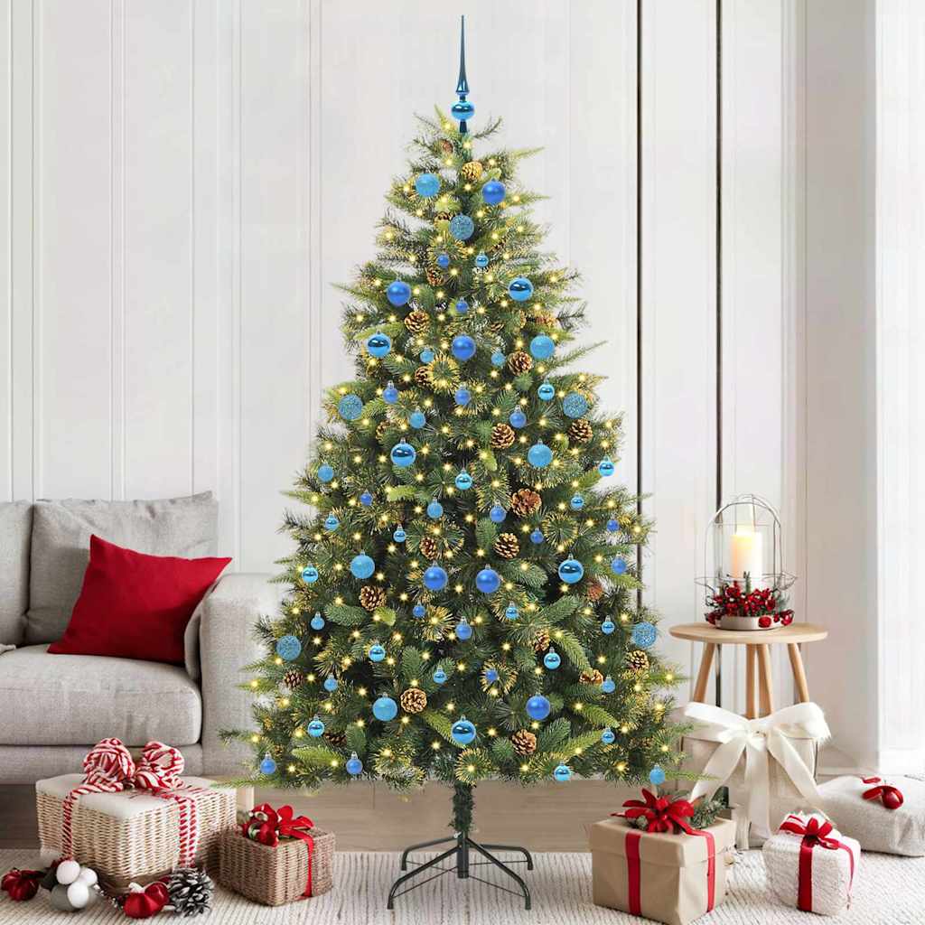 Künstlicher klappbarer Weihnachtsbaum mit Tannenzapfen 210 cm