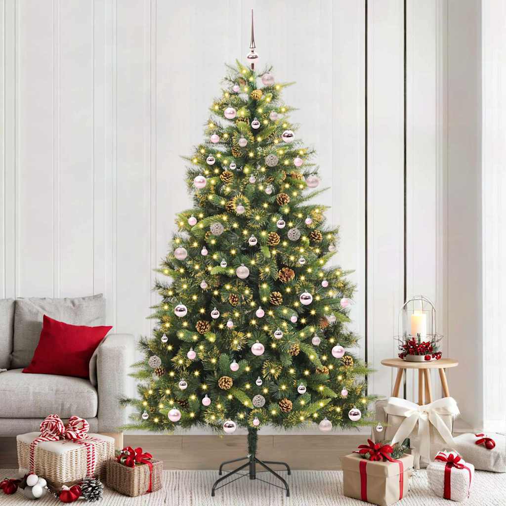 Künstlicher klappbarer Weihnachtsbaum mit Tannenzapfen 300 LEDs