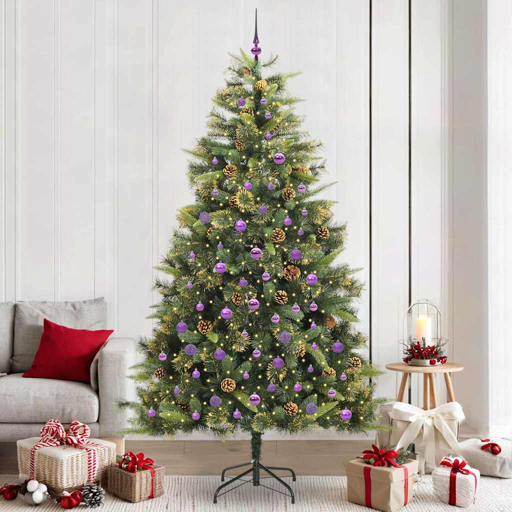 Künstlicher klappbarer Weihnachtsbaum mit Tannenzapfen 240 cm