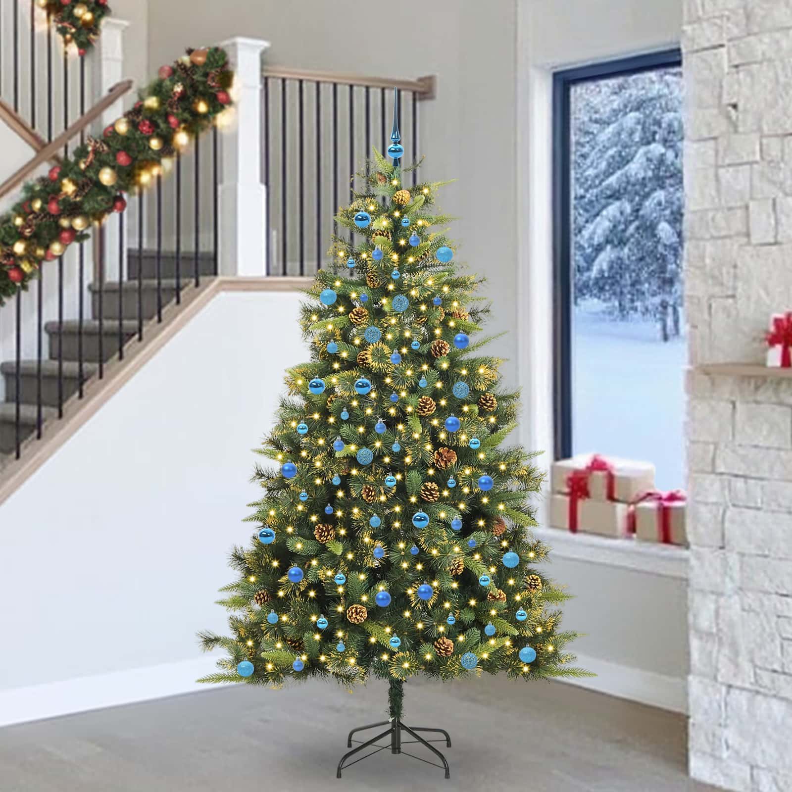 Künstlicher klappbarer Weihnachtsbaum mit Tannenzapfen 240 cm