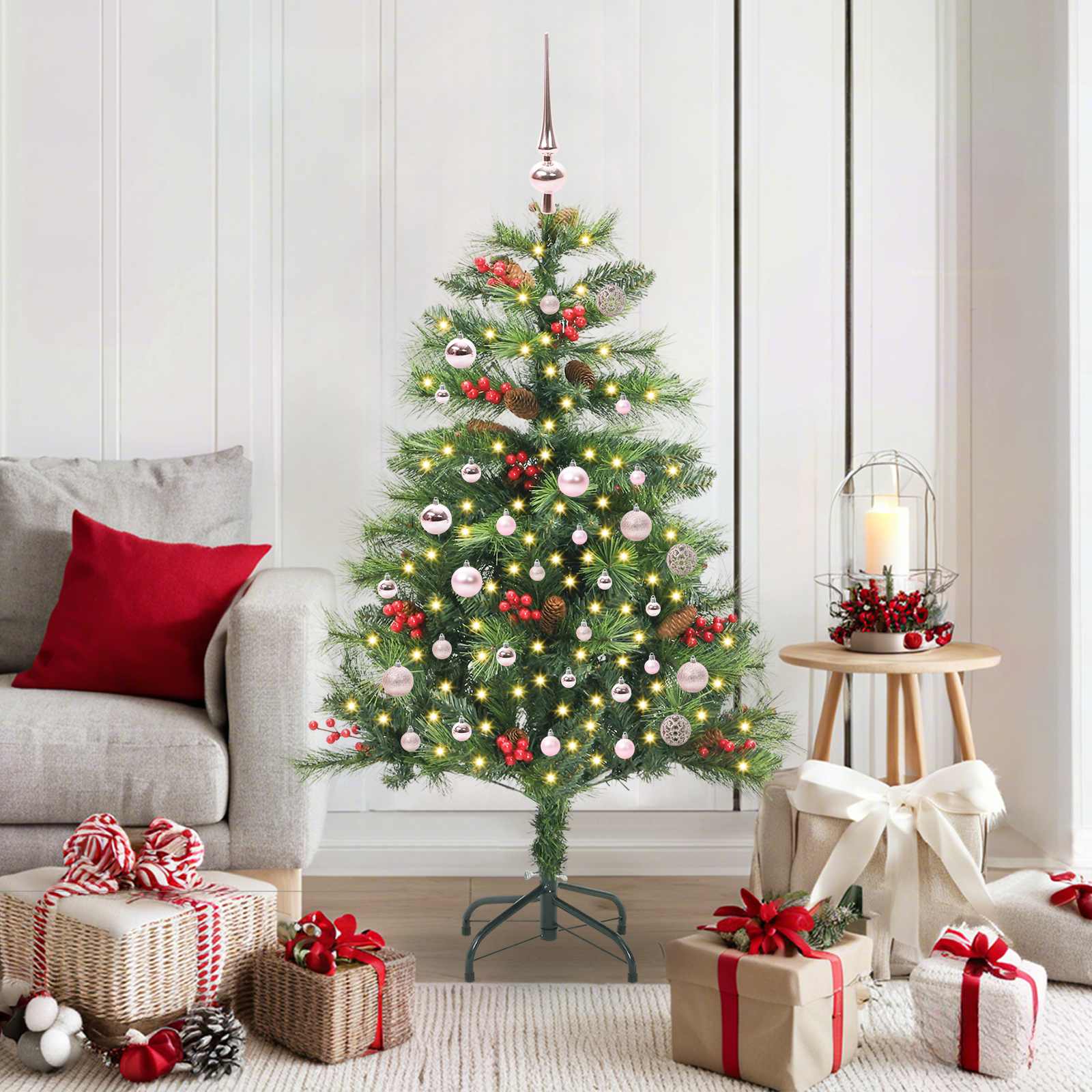 Künstlicher Weihnachtsbaum 150 LEDs Warmes Weiß PVC und Metall