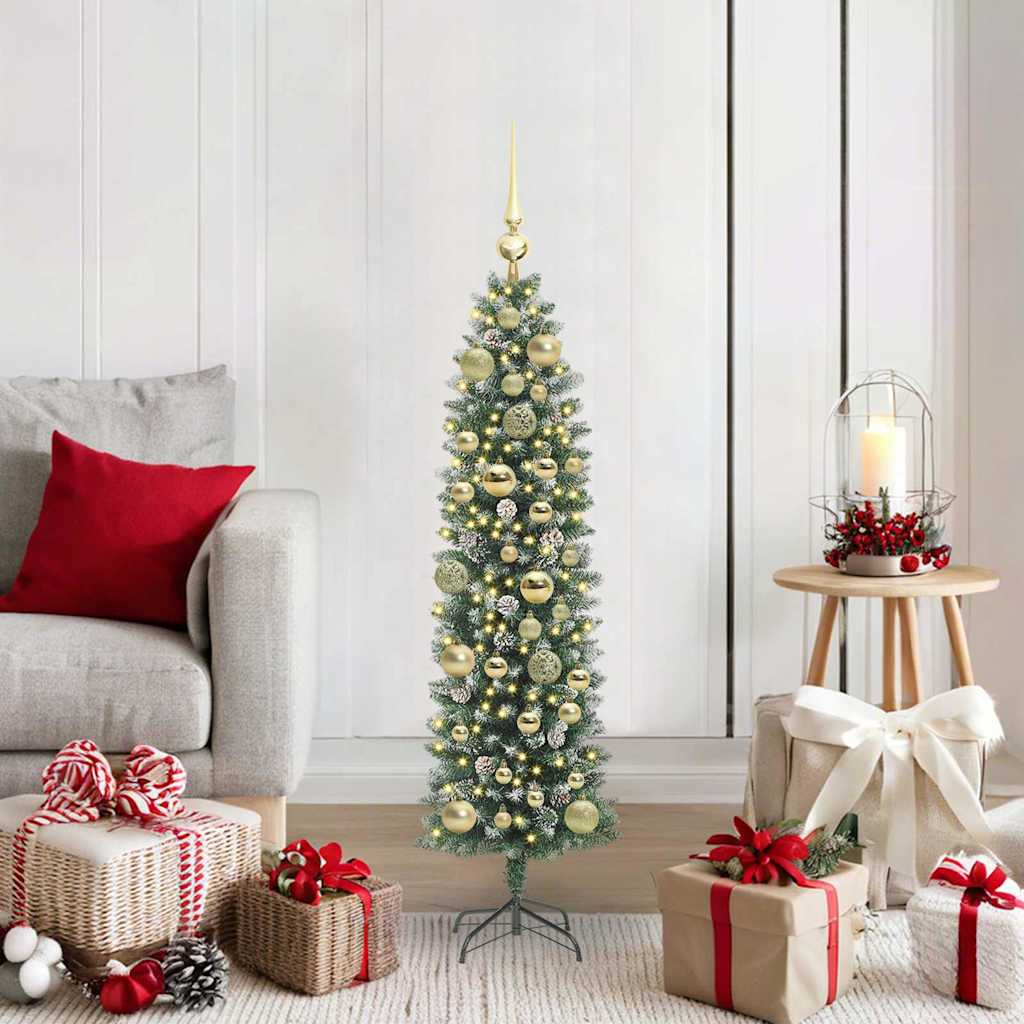 Künstlicher schlanker Weihnachtsbaum Grün und Weiß 120 cm