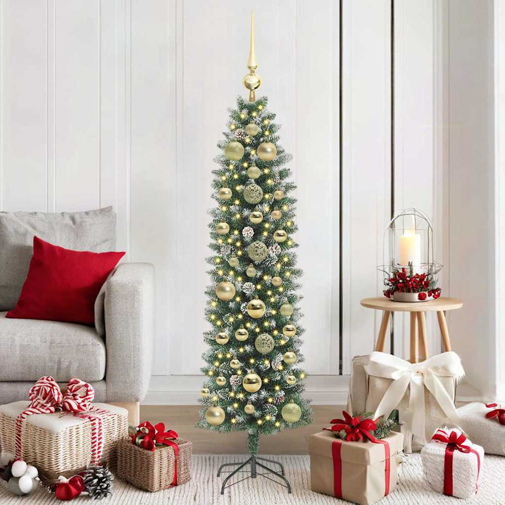 Künstlicher schlanker Weihnachtsbaum Grün und Weiß 150 cm