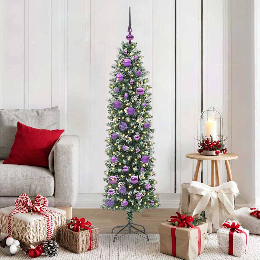 Künstlicher schlanker Weihnachtsbaum Grün und Weiß 150 cm