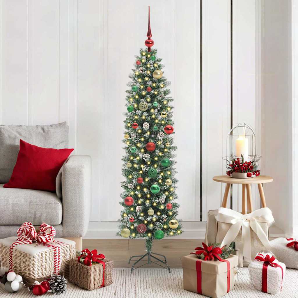 Künstlicher schlanker Weihnachtsbaum Grün und Weiß 150 cm