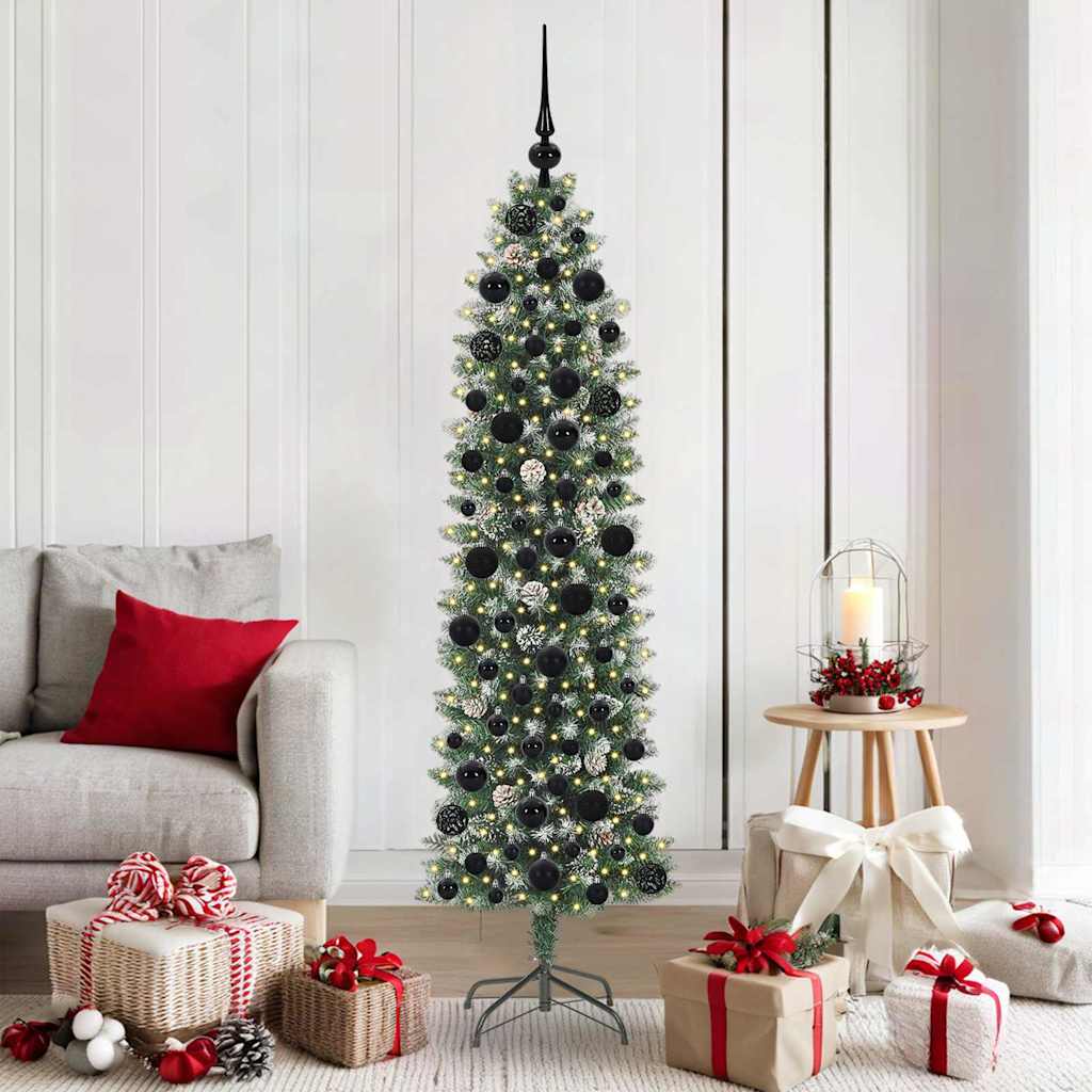 Künstlicher schlanker Weihnachtsbaum Grün und Weiß 180 cm