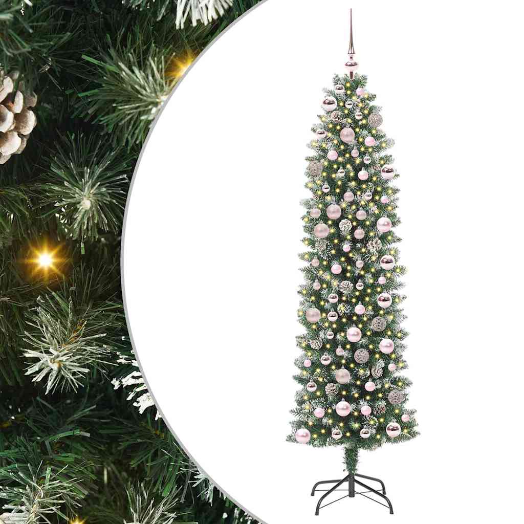 Künstlicher schlanker Weihnachtsbaum Grün und Weiß 180 cm