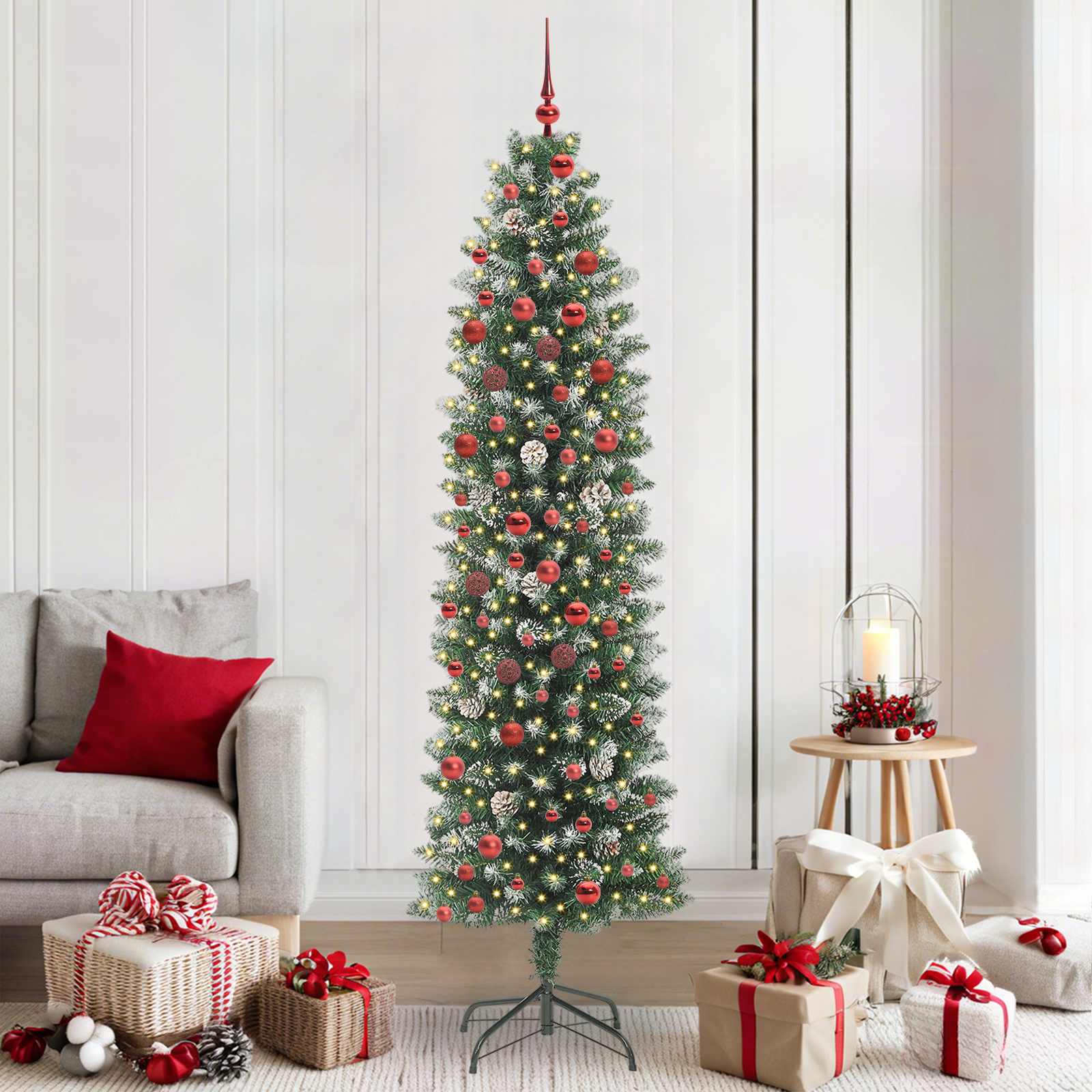 Künstlicher schlanker Weihnachtsbaum Grün und Weiß 210 cm