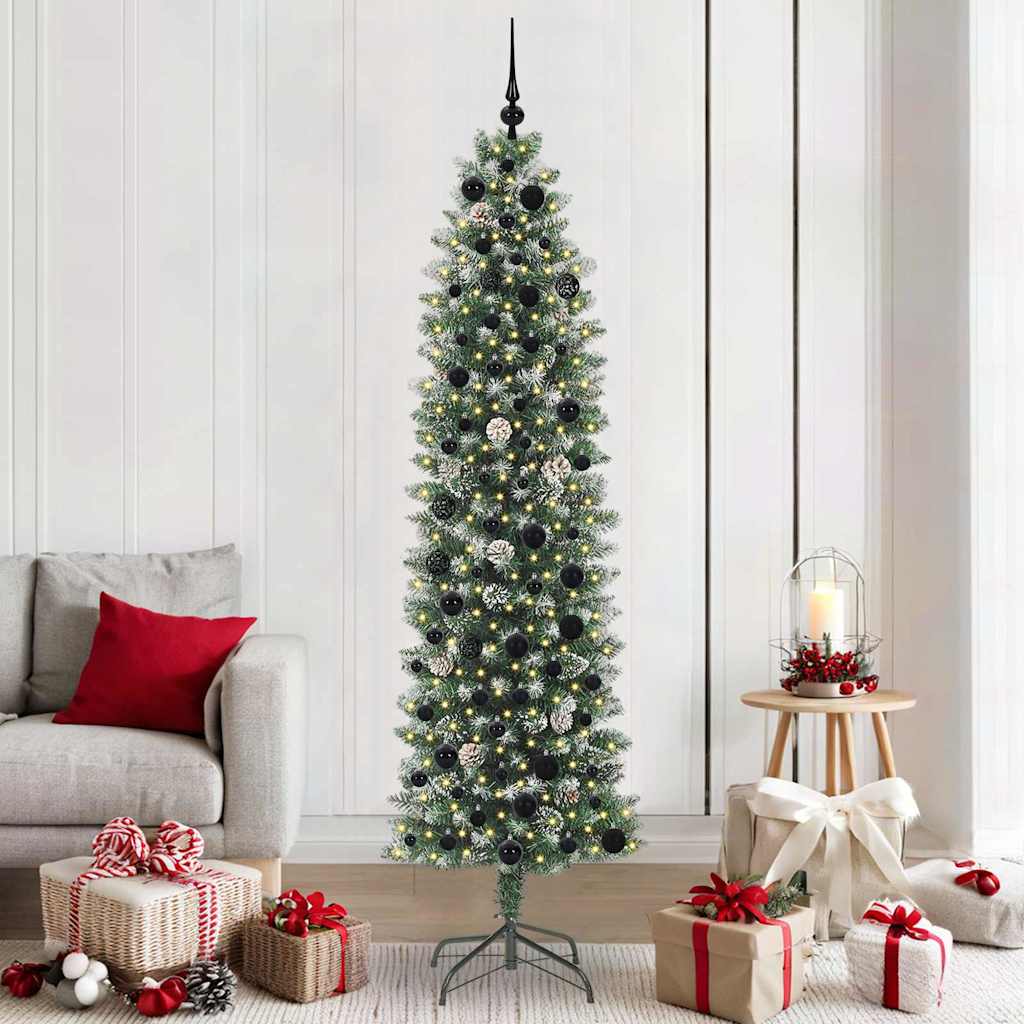 Künstlicher schlanker Weihnachtsbaum Grün und Weiß 210 cm