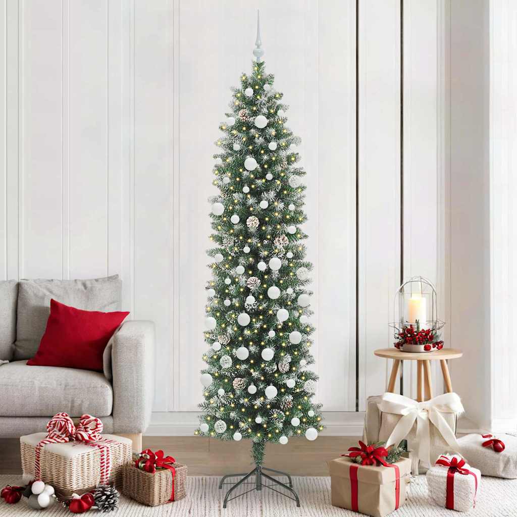 Künstlicher schlanker Weihnachtsbaum Grün und Weiß 210 cm