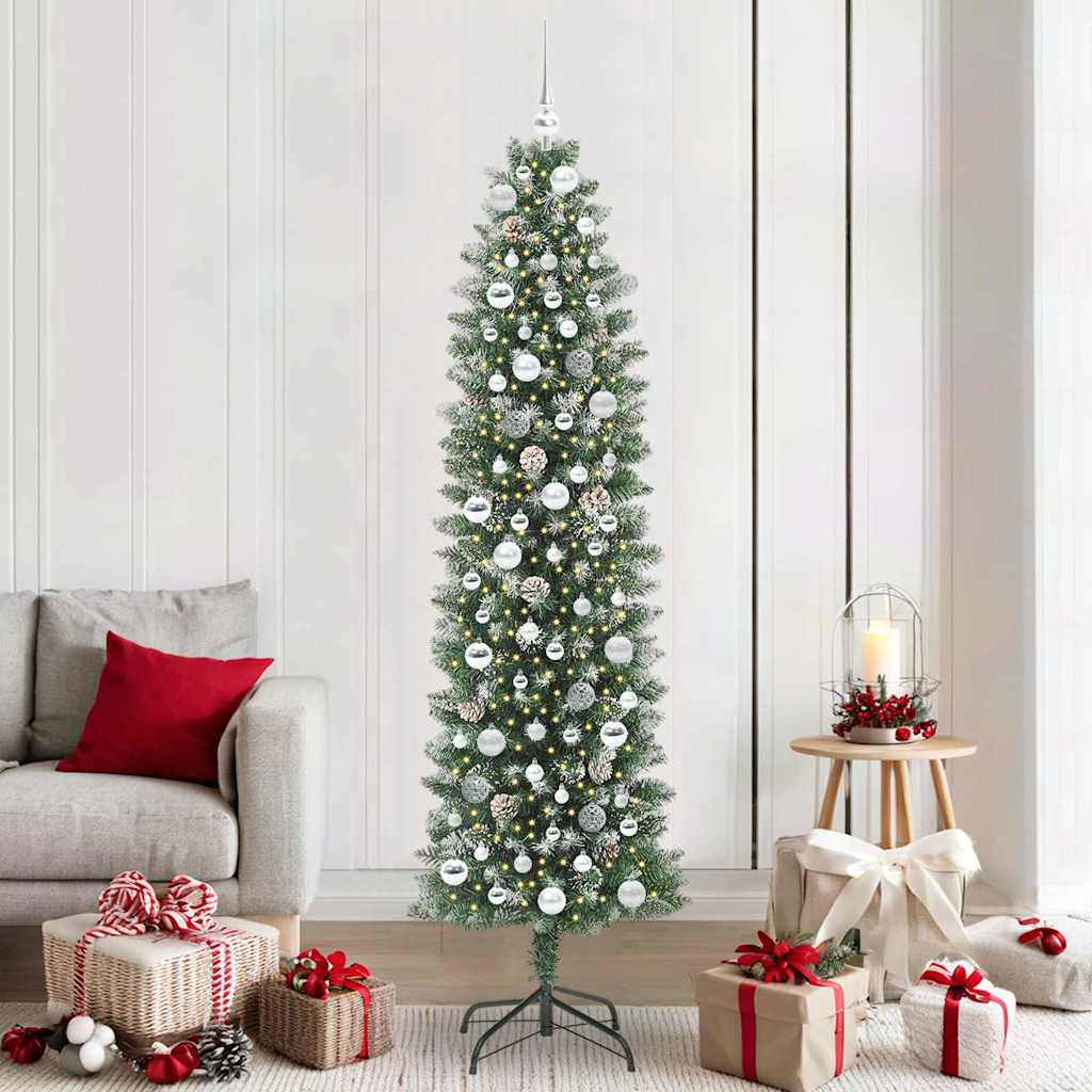 Künstlicher schlanker Weihnachtsbaum Grün und Weiß 210 cm