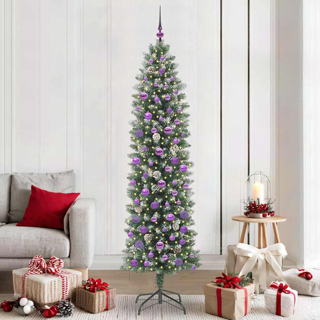 Künstlicher schlanker Weihnachtsbaum Grün und Weiß 210 cm