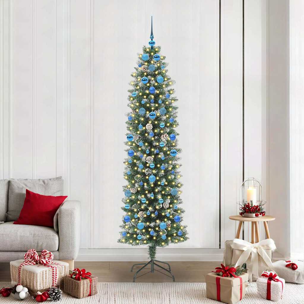 Künstlicher schlanker Weihnachtsbaum Grün und Weiß 210 cm