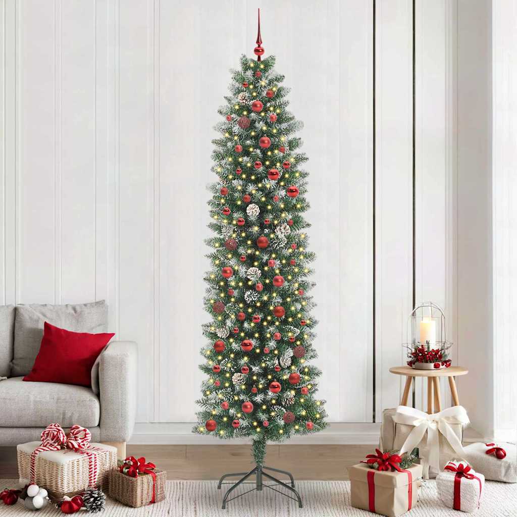Künstlicher schlanker Weihnachtsbaum Grün und Weiß 240 cm