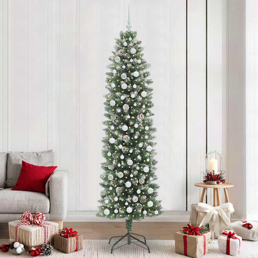 Künstlicher schlanker Weihnachtsbaum Grün und Weiß 240 cm