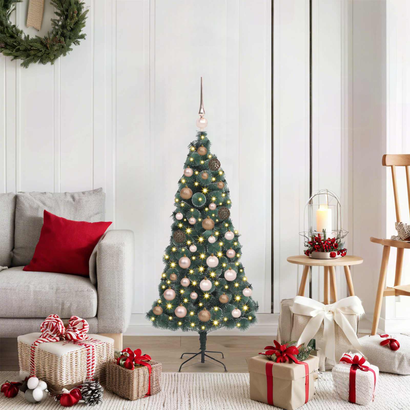 Künstlicher vorbeleuchteter Weihnachtsbaum mit Kugelset Grün