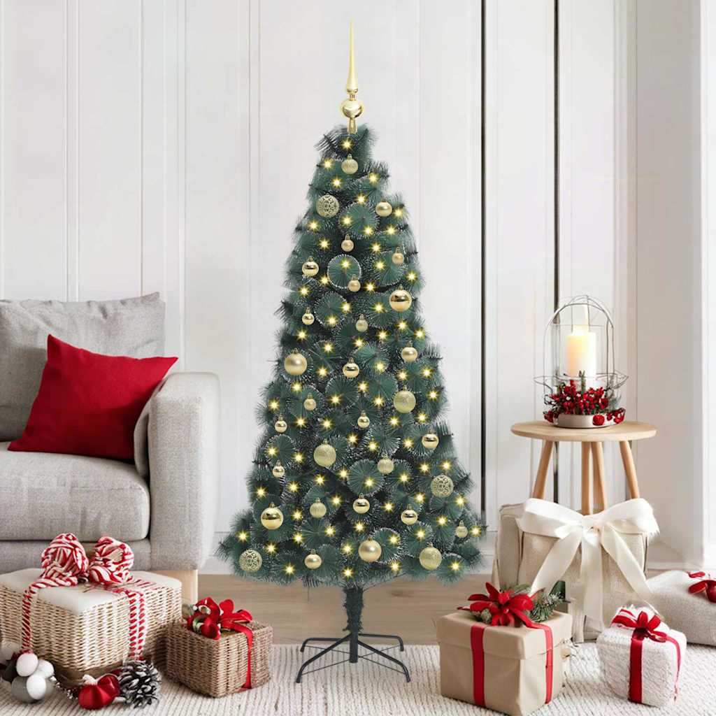 Künstlicher vorbeleuchteter Weihnachtsbaum mit Kugelset Grün
