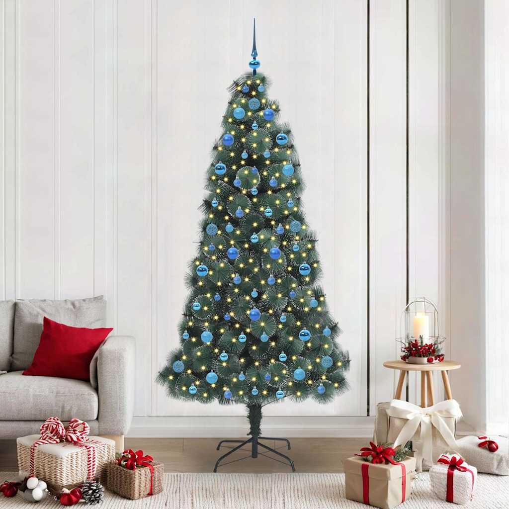 Künstlicher vorbeleuchteter Weihnachtsbaum mit Kugelset Grün