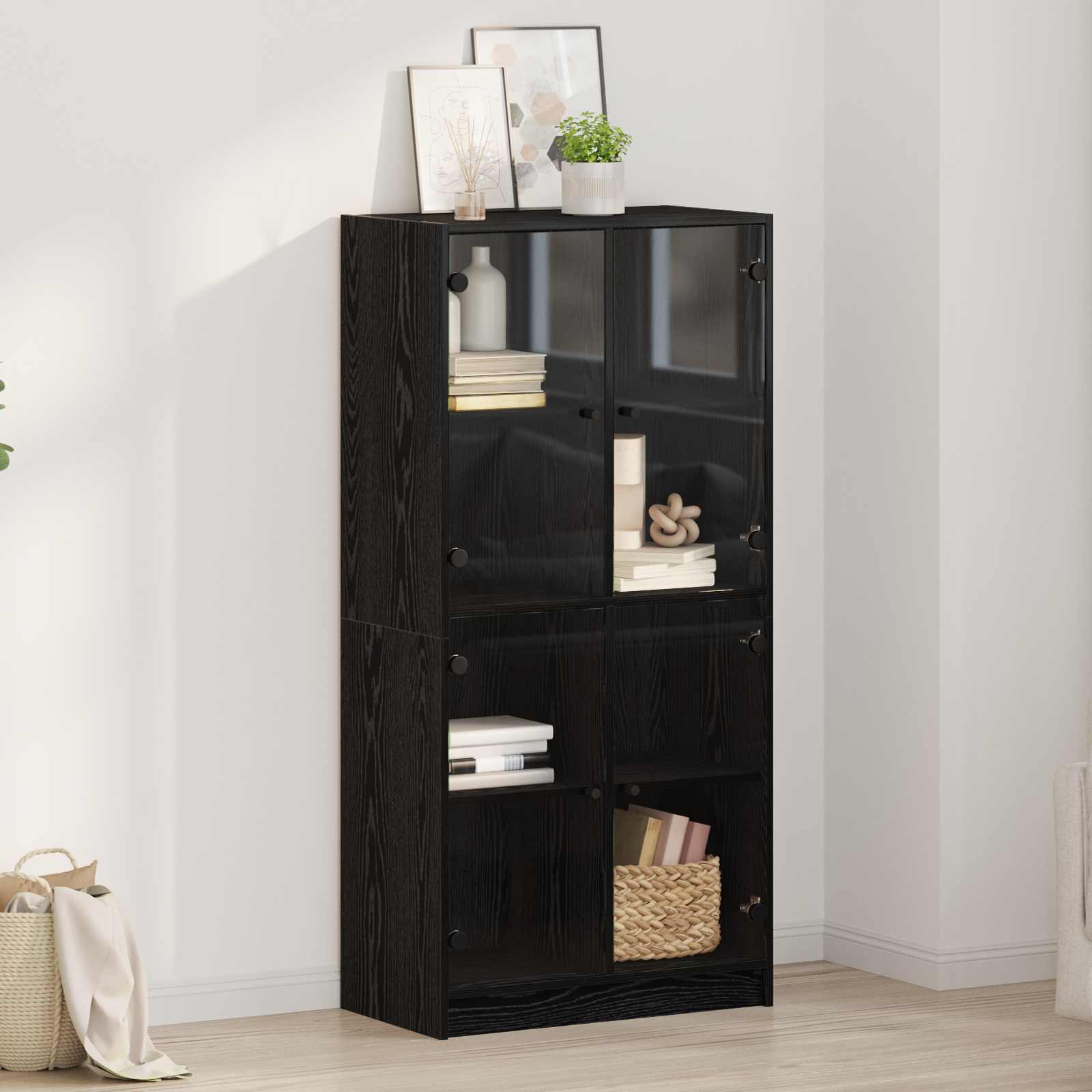 Highboard Schwarz Eichen-Optik 68 x 37 x 142 cm Holzwerkstoff