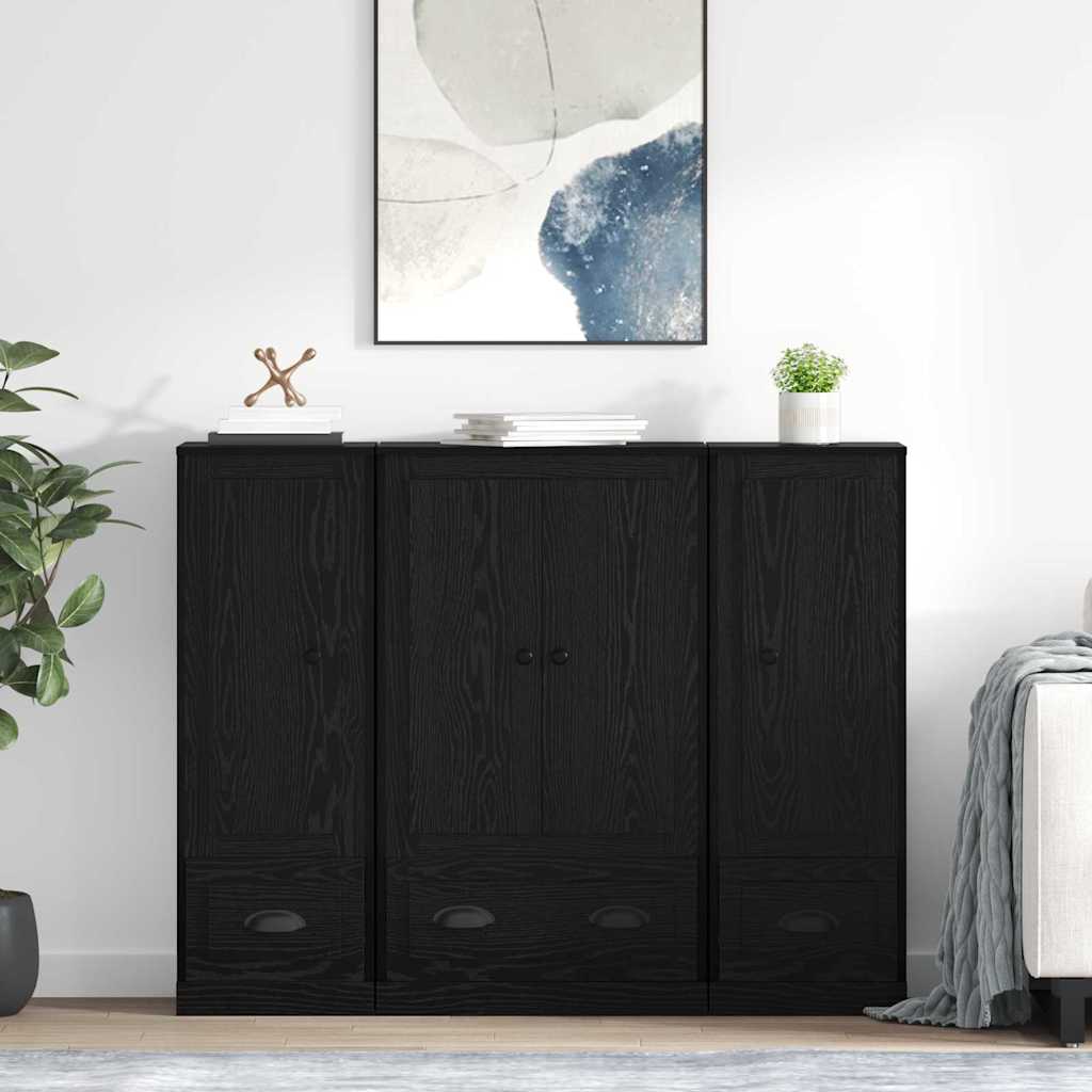 Highboard 3 stk. Schwarz Eichen-Optik 132 x 35,5 x 103,5 cm
