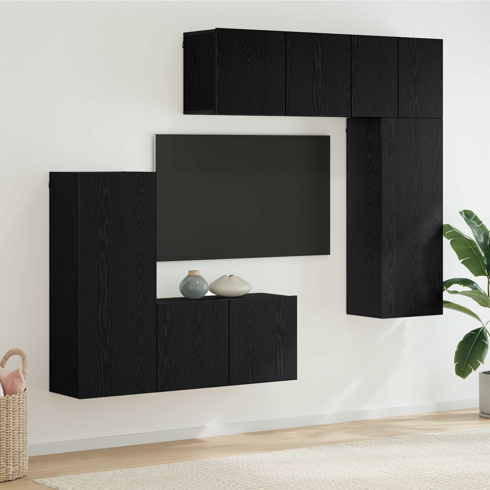TV-Wandmöbel 5 stk. Schwarz Eichen-Optik Holzwerkstoff
