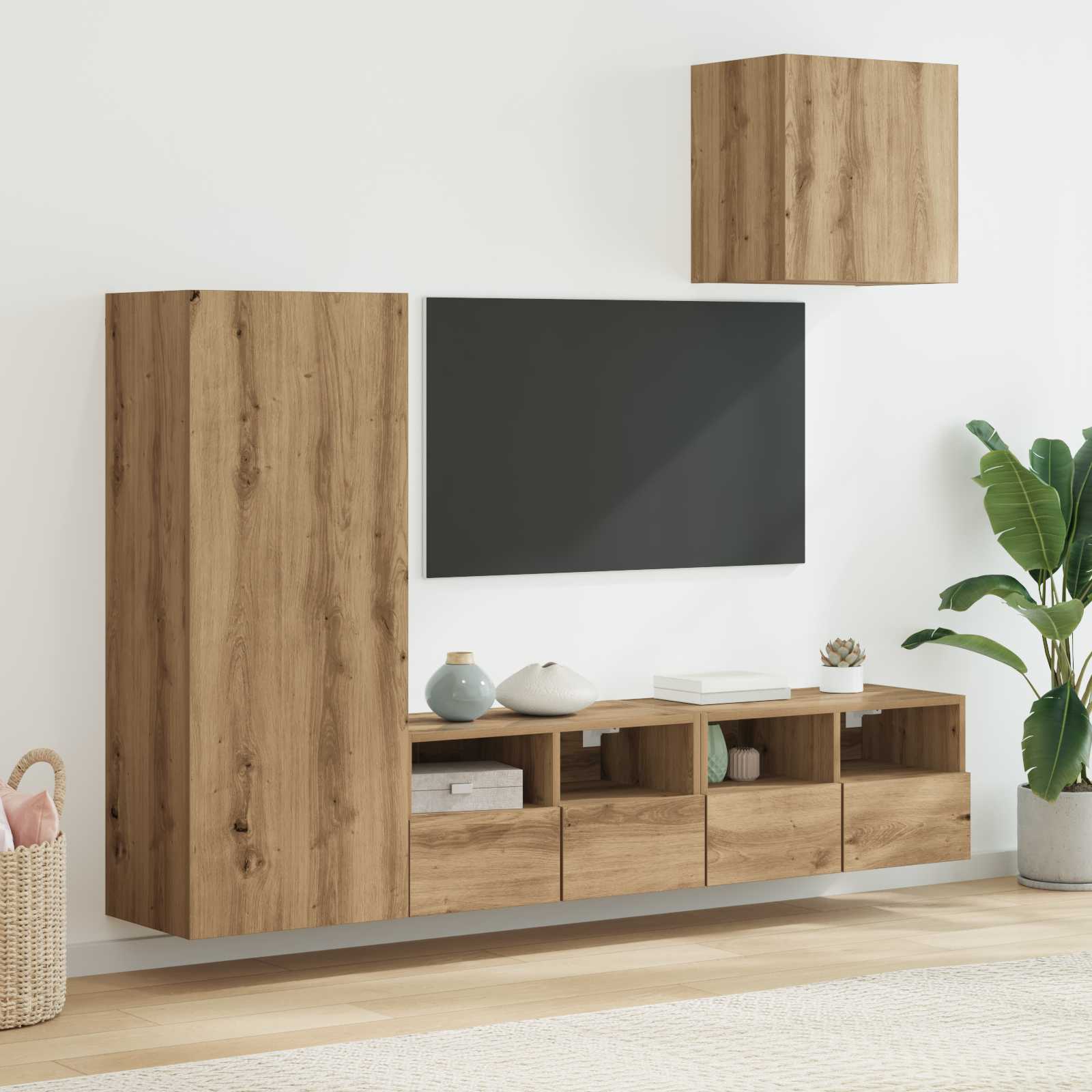 TV-Wandgeräte 4 stk. Artisan-Eiche Holzwerkstoff