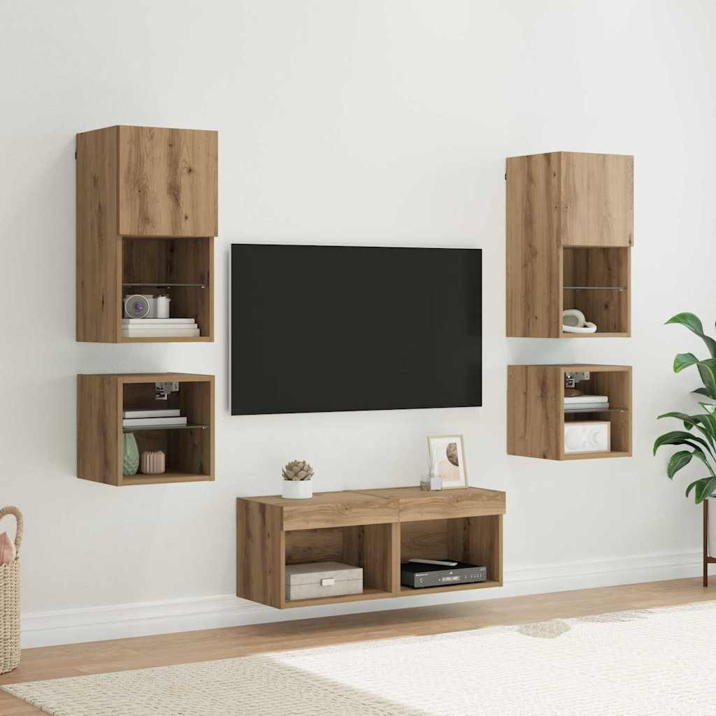 TV-Wandgeräte 8 stk. Artisan-Eiche Holzwerkstoff