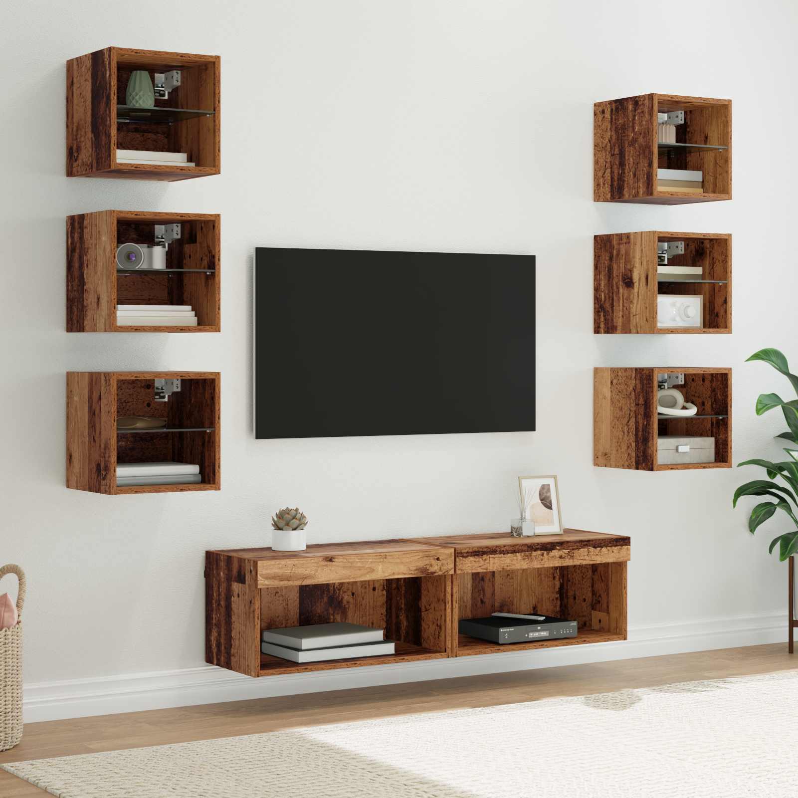 TV-Schränk 8 stk. Altholz Glas