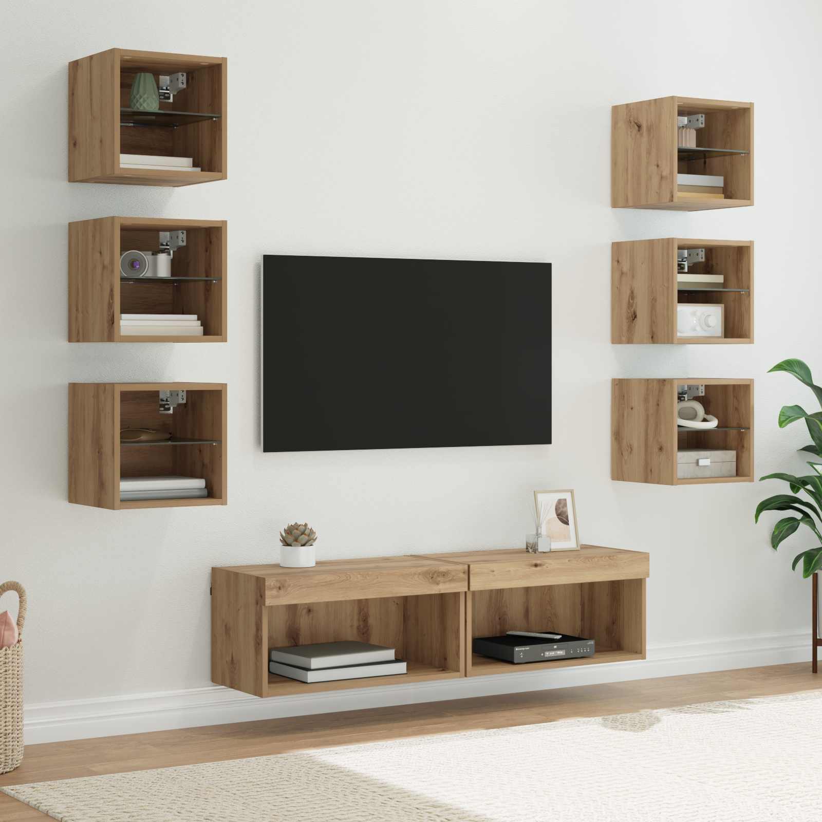 TV-Schränk 8 stk. Artisan-Eiche Glas