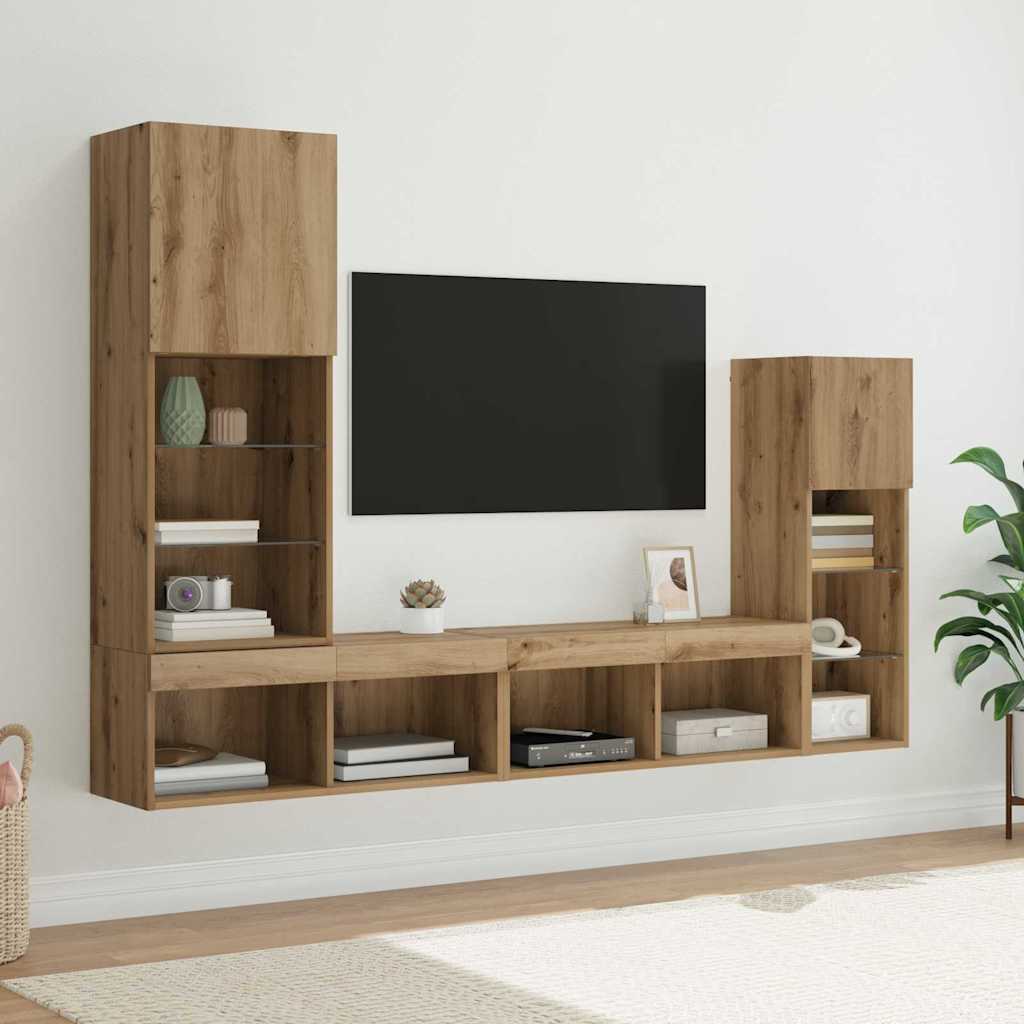TV-Wandgeräte 4 stk. Artisan-Eiche Holzwerkstoff
