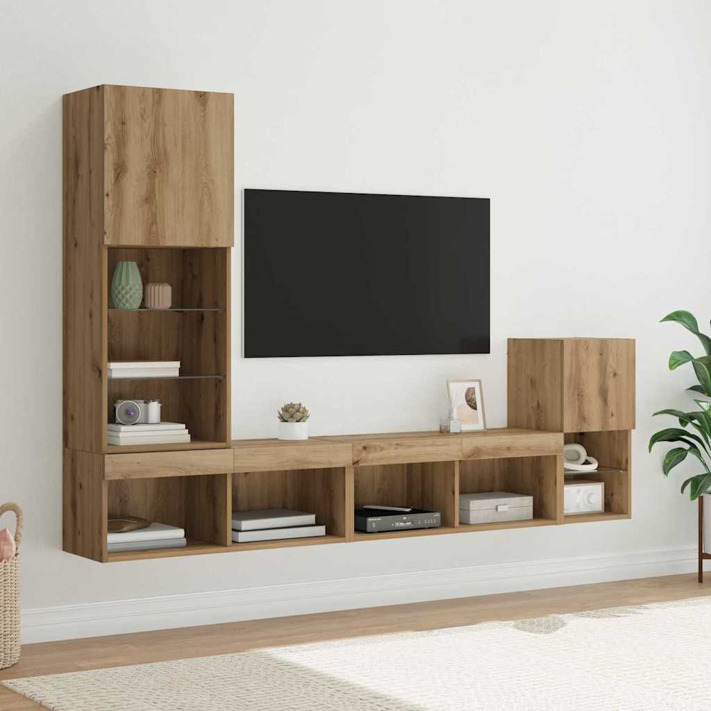 TV-Wandgeräte 4 stk. Artisan-Eiche Holzwerkstoff