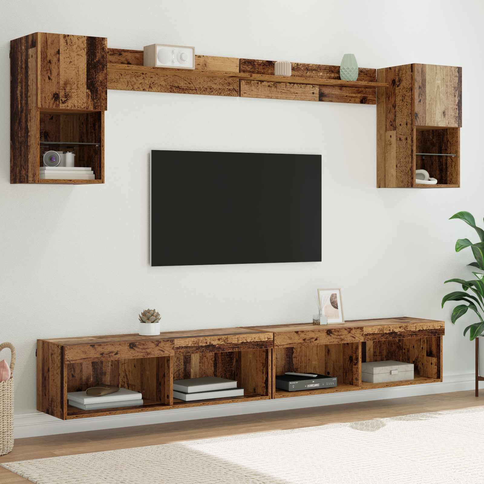 TV Wand Einheiten mit LED 6 stk. Altholz Holzwerkstoff