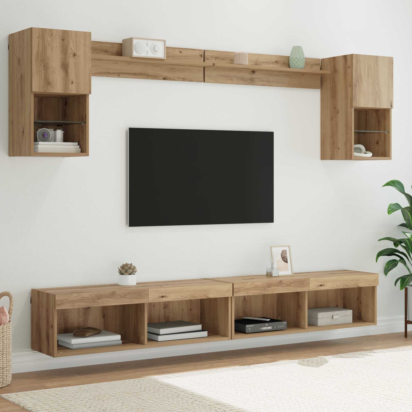 TV Wand Einheiten mit LED 6 stk. Artisan-Eiche Holzwerkstoff