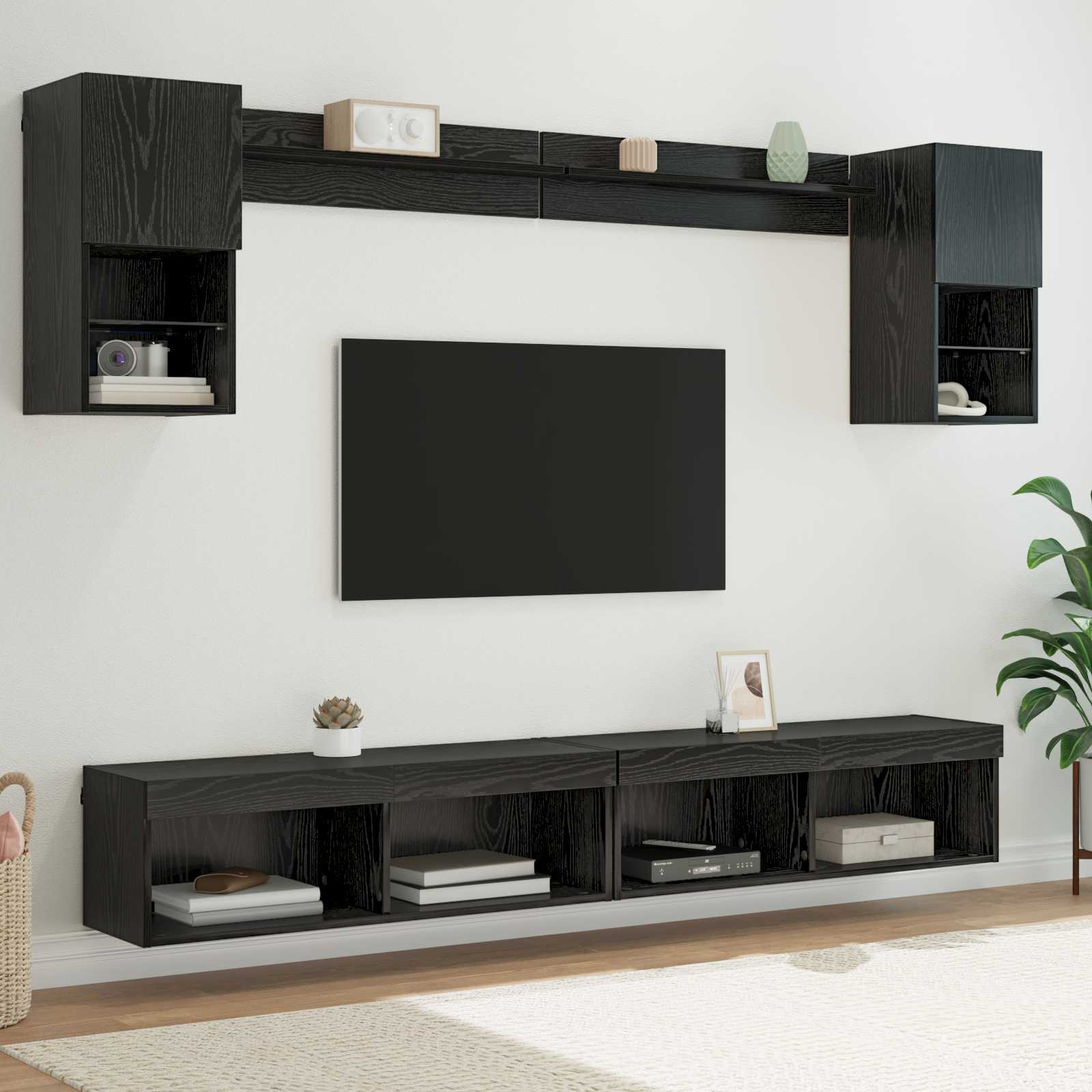 TV Wand Einheiten mit LED 6 stk. Schwarz Eichen-Optik