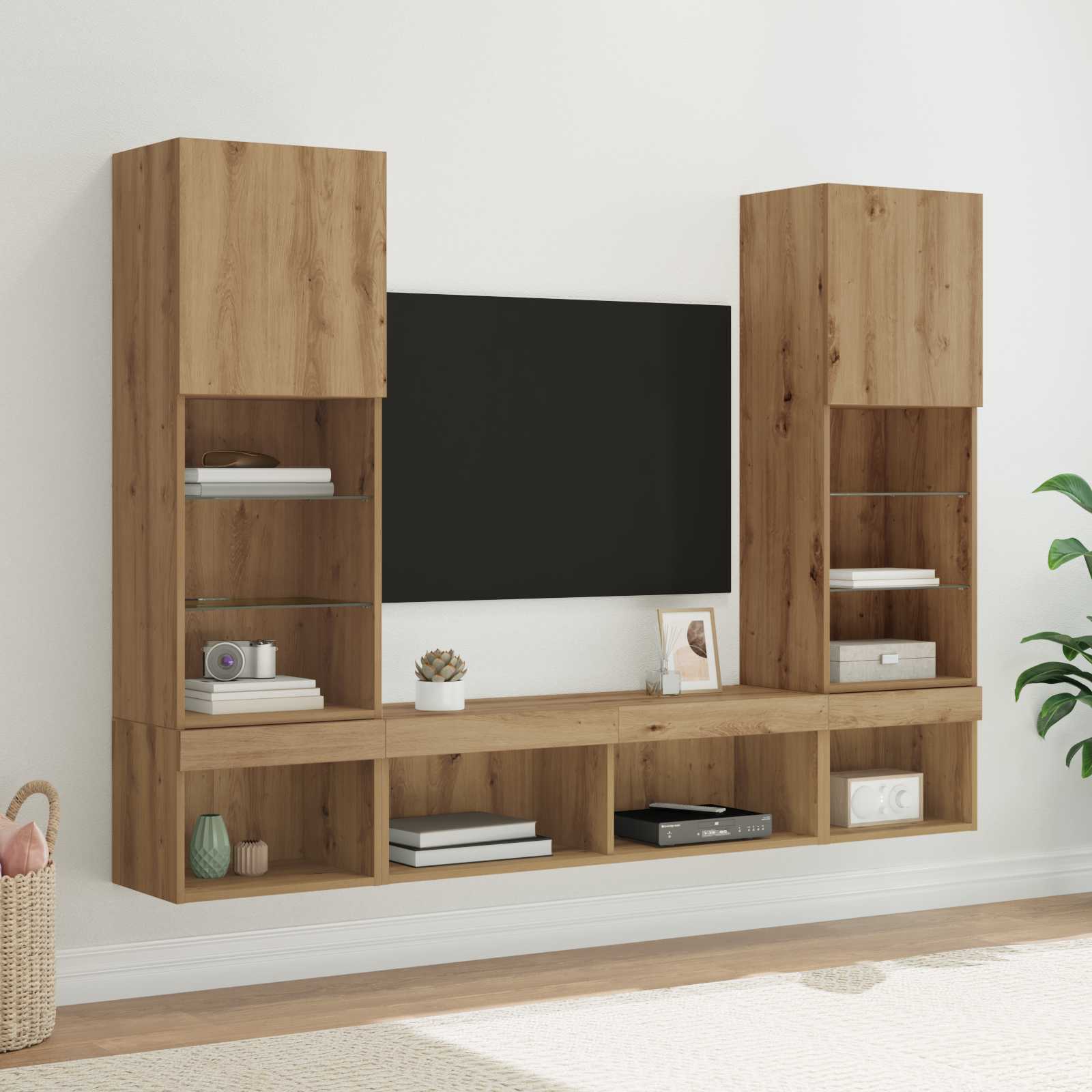 TV Wand Einheiten mit LED 5 stk. Artisan-Eiche Holzwerkstoff
