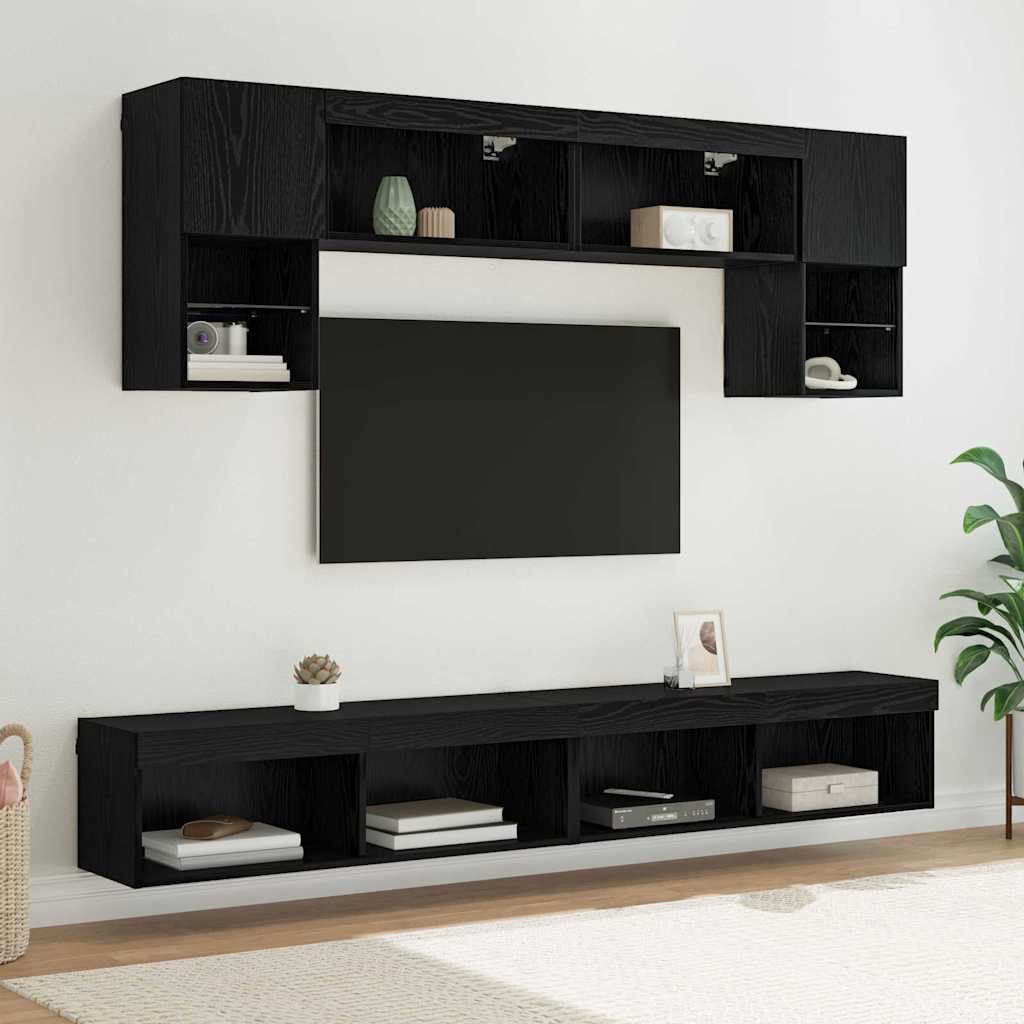 TV Wand Einheiten mit LED 6 stk. Schwarz Eichen-Optik