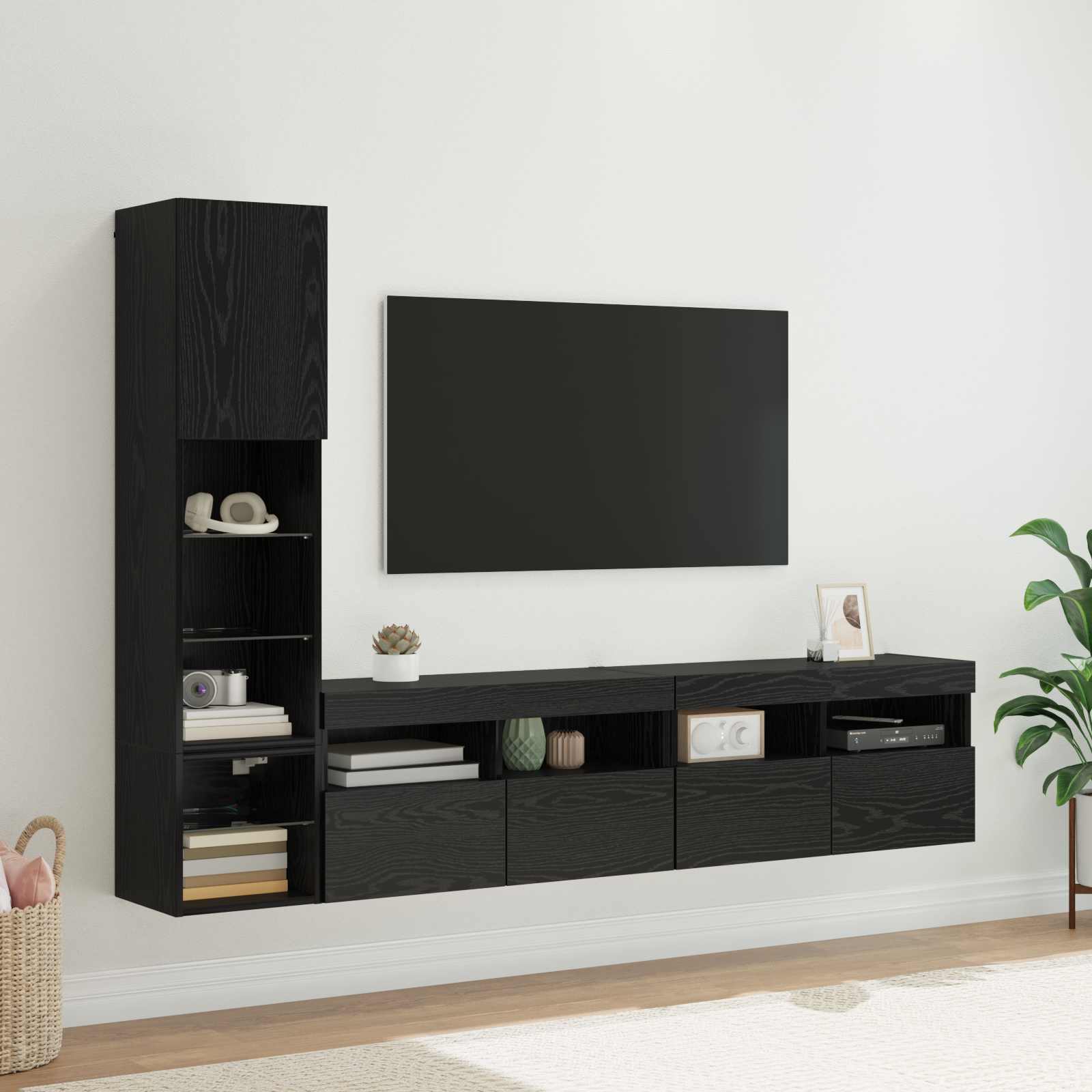 TV-Wandmöbel 4 stk. Schwarz Eichen-Optik Holzwerkstoff