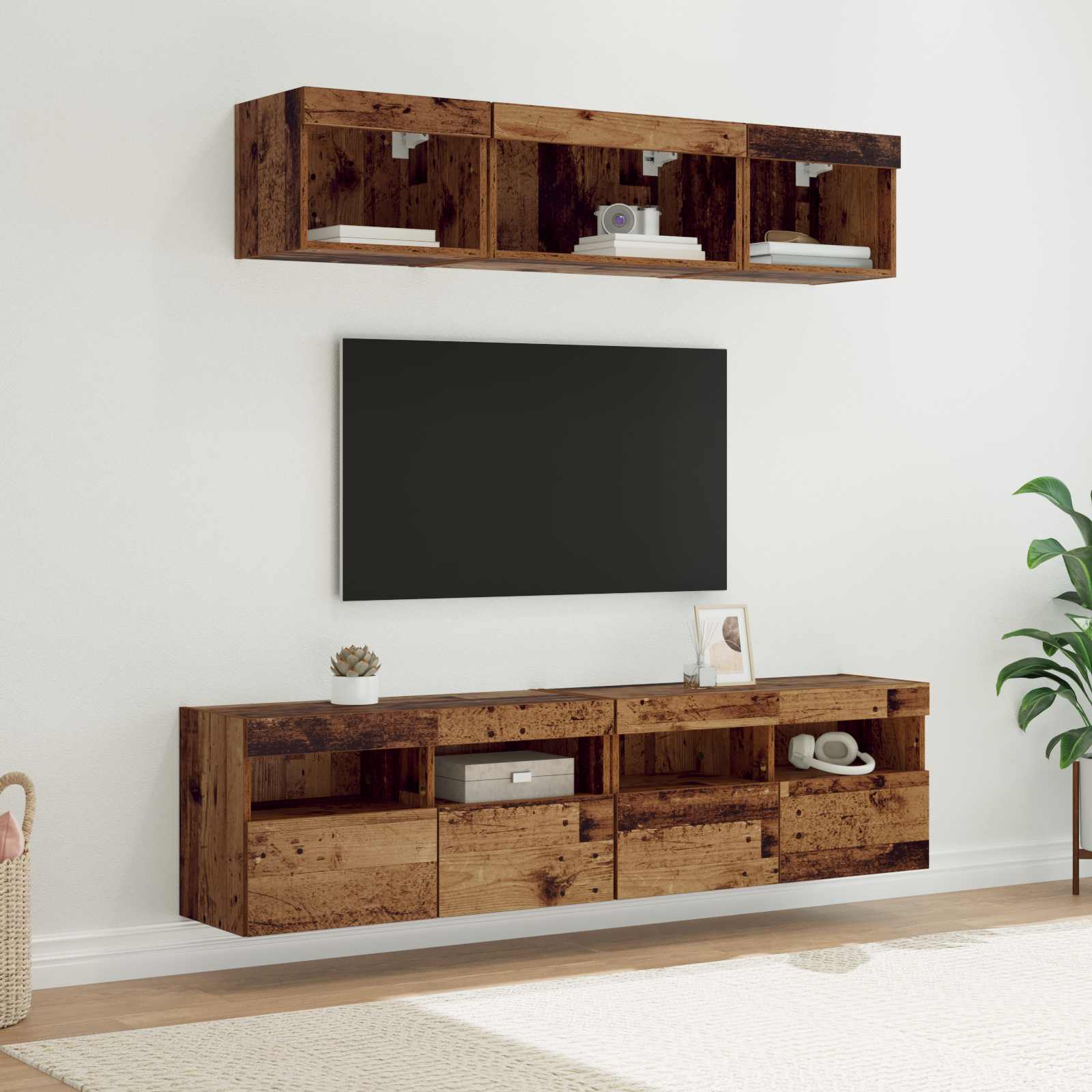 TV Wand Einheiten mit LED 5 stk. Altholz Holzwerkstoff