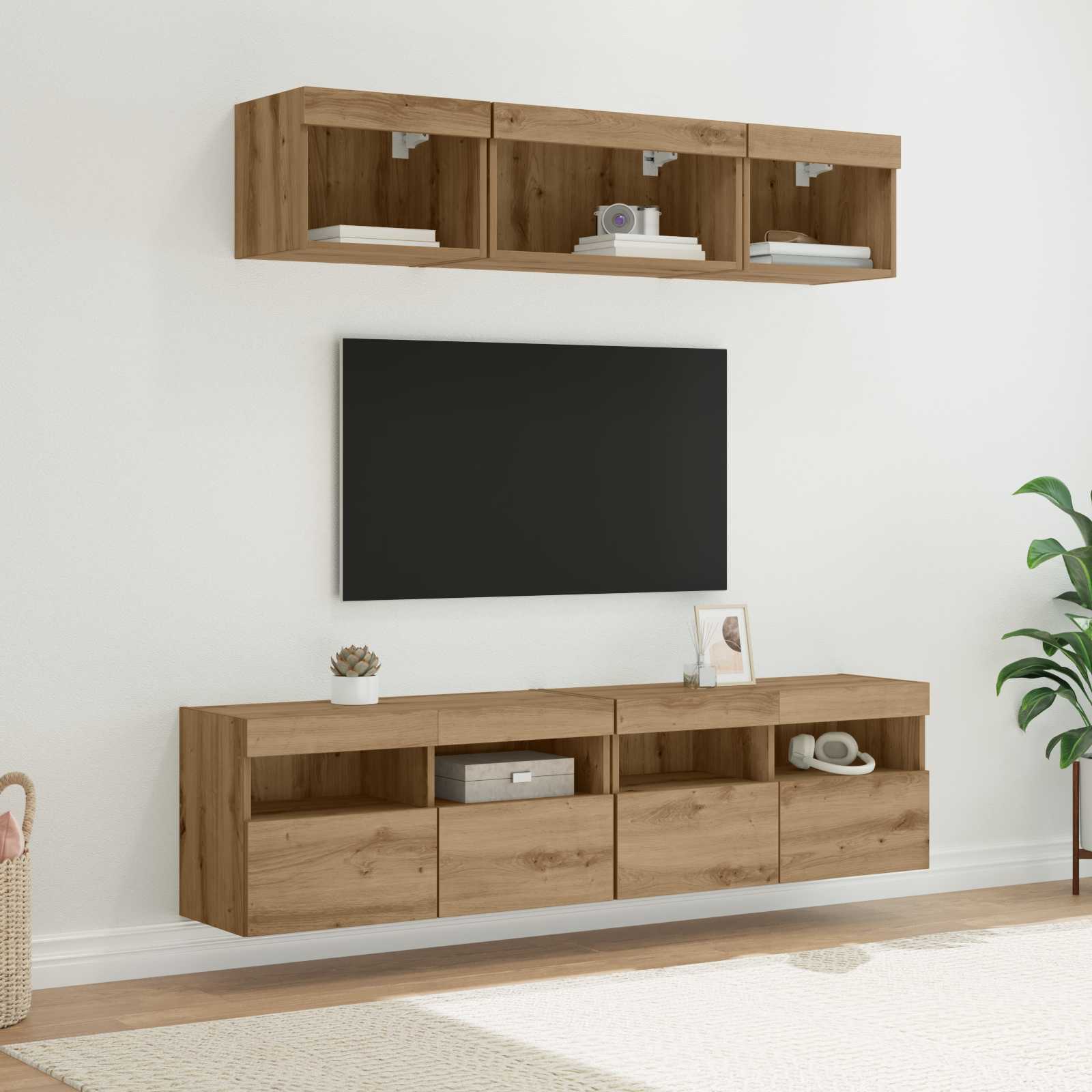 TV Wand Einheiten mit LED 5 stk. Artisan-Eiche Holzwerkstoff