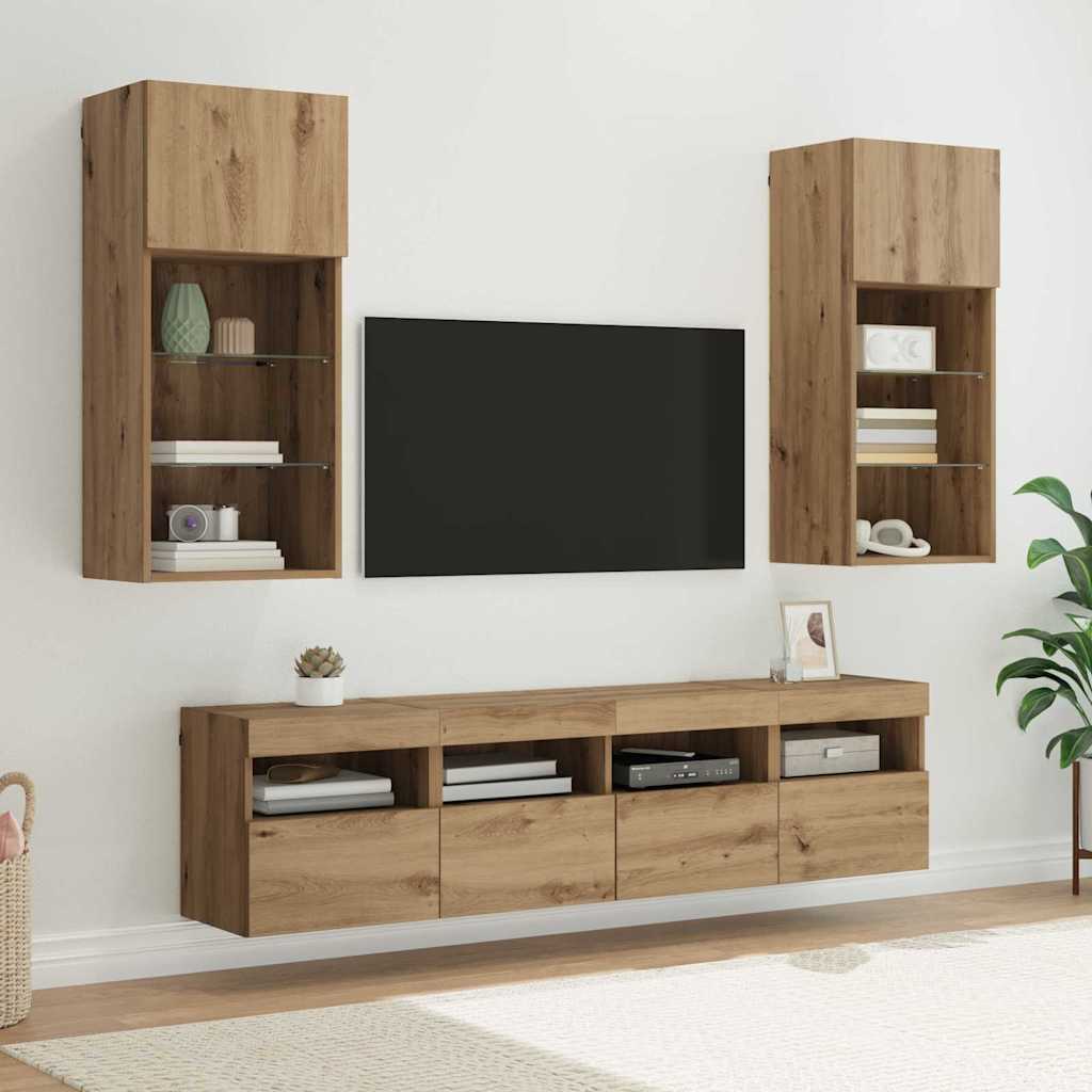 TV Wand Einheiten mit LED 5 stk. Artisan-Eiche Holzwerkstoff
