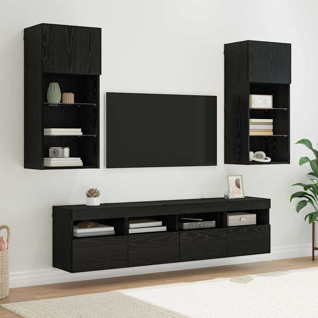 TV Wand Einheiten mit LED 5 stk. Schwarz Eichen-Optik